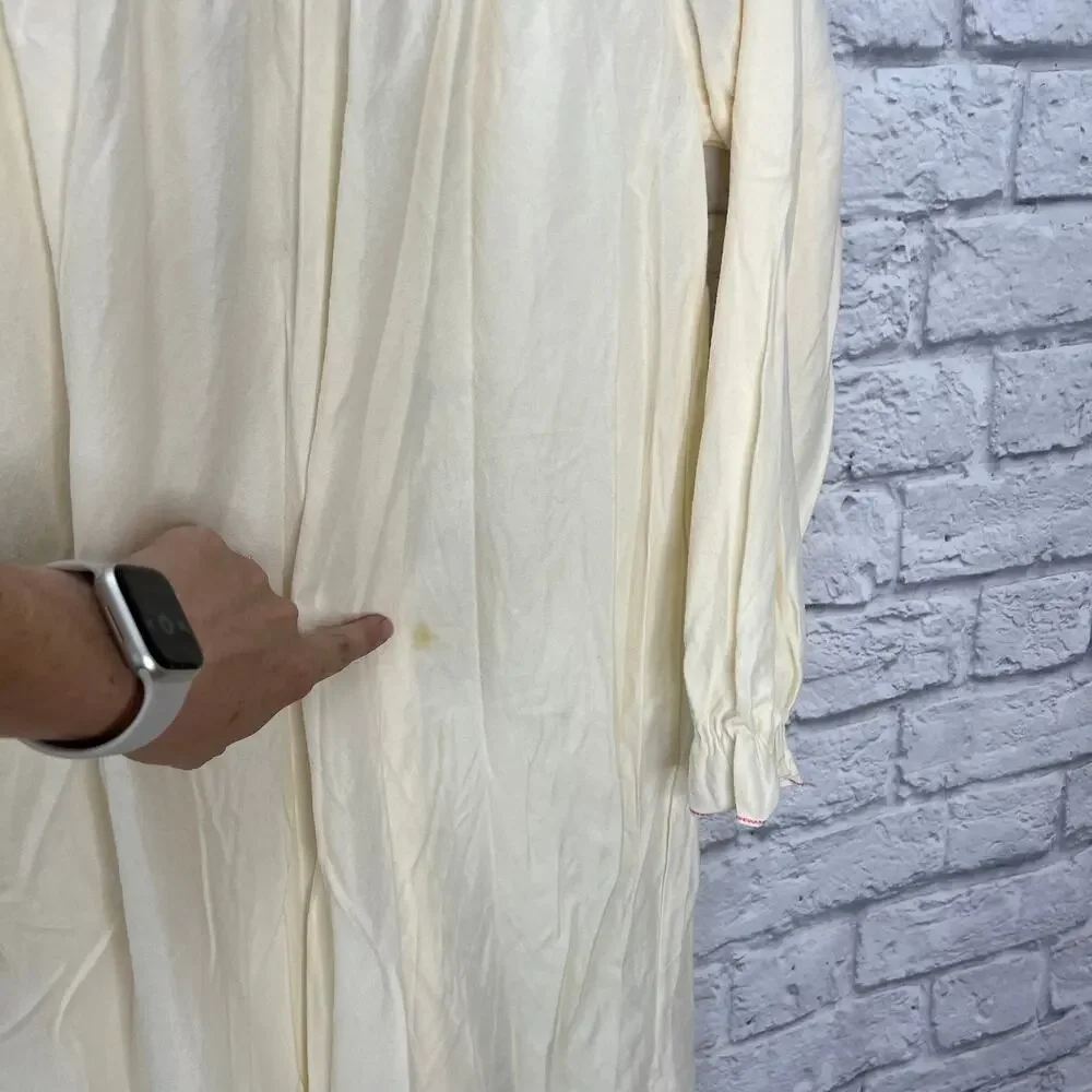 Vintage Prom'n Nod Long Sleeve Short Nightgown Beige Floral 60s Nylon Blend M